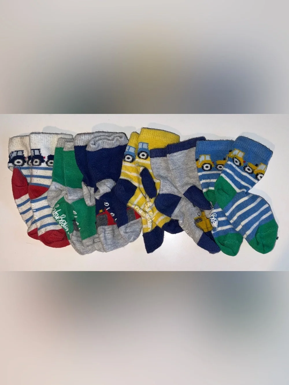 Bundle of Baby Boden socks 6-12 months tractors and stripes